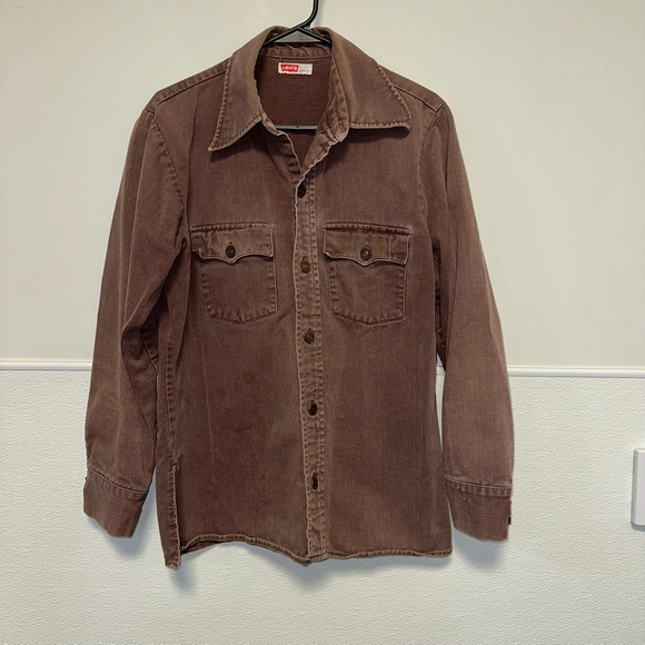 Levi's Double Pocket Denim Jacket 70s Big E Size Medium Brown Maroon Rare Unisex - Picture 1 of 11